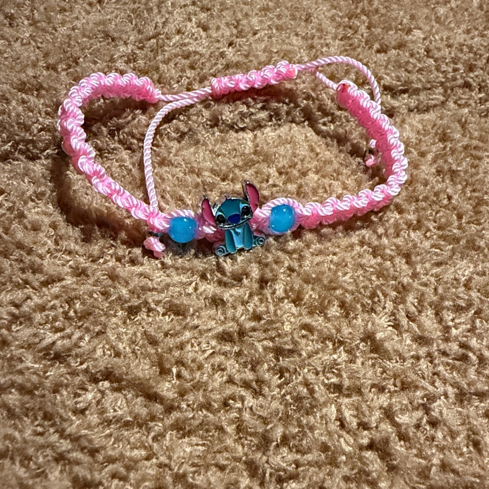 Pink Braided Bracelet with Blue Character Charm